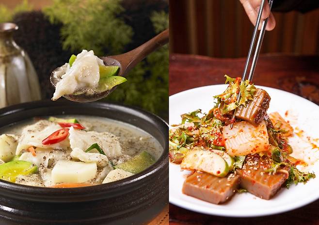 수제비(왼쪽)와 메밀묵 [게티이미지뱅크]