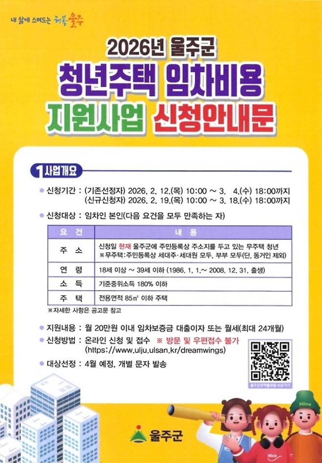 2026 울주군 청년주택 임차비용 지원사업 신청안내문. 울주군 제공