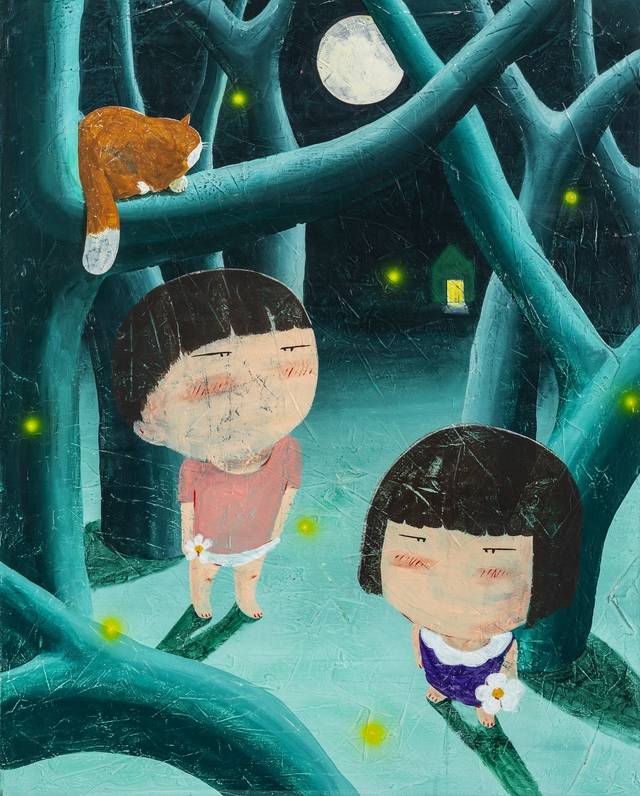 테즈킴 작,'That Summer Night, We Were.. 그 여름밤, 우리는' , 캔버스에 아크릴,100x80.3cm.,2026. 키다리갤러리 제공