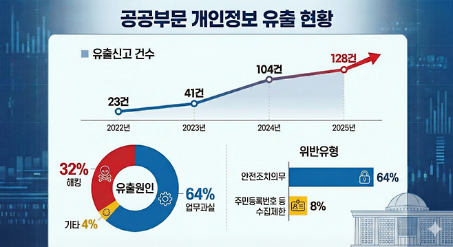 공공부문의 개인정보 유출 현황. 자료 출처 개인정보보호위원회