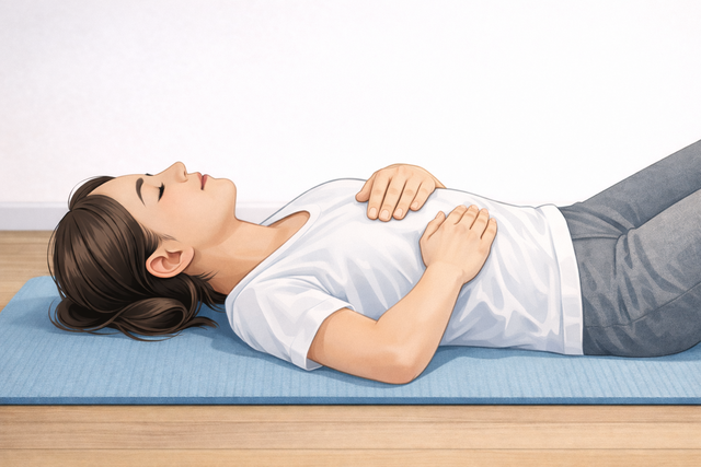 편안히 누워 호흡했을 때 배가 자연스럽게 오르내린다면 횡격막을 잘 사용하고 있는 것이다. 기사의 내용을 바탕으로 생성한 이미지. 챗GPT