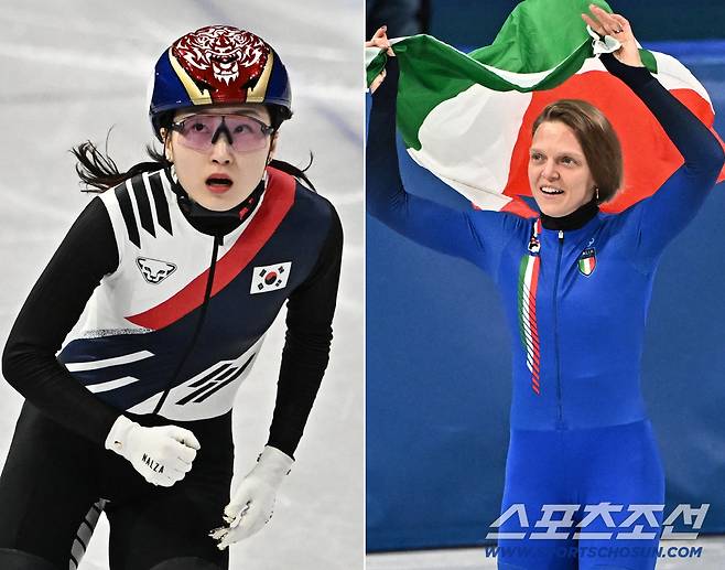 13일(한국시간) 이탈리아 밀라노 아이스스케이팅 아레나에서 쇼트트랙 여자 500m 경기가 열렸다. 힘차게 레이스를 펼치고 있는 최민정. 은메달을 차지한 폰타나. 밀라노(이탈리아)=송정헌 기자songs@sportschosun.com/2026.02.13/
