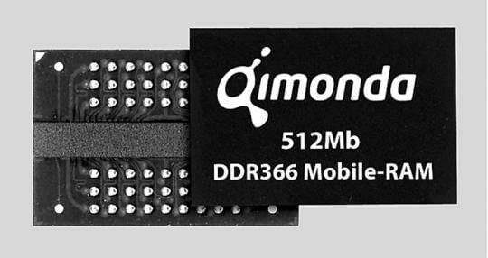 키몬다의 512Mb 용량 모바일용 DDR(DDR366) D램 칩