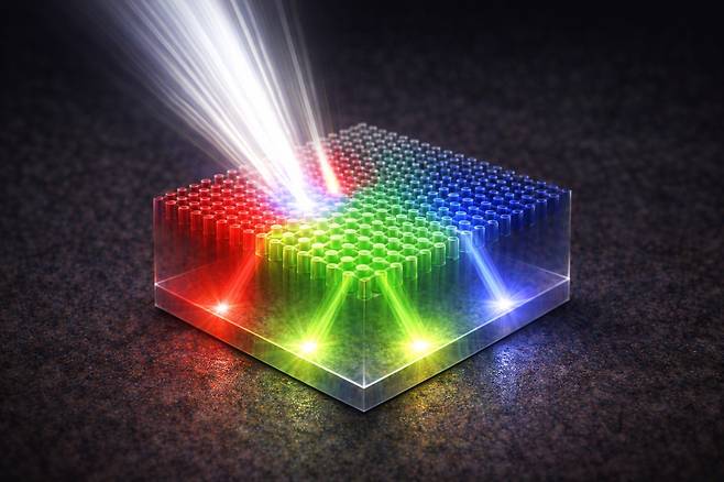 사선 입사조건도 문제없는 나노포토닉 컬러라우터 기술(AI 생성 이미지).[KAIST 제공]