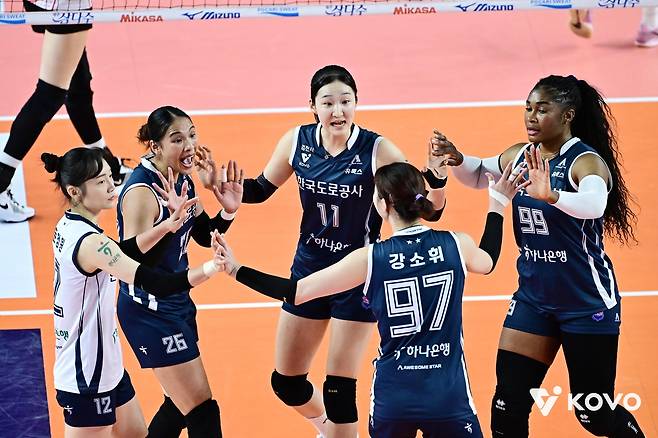 득점 후 기뻐하는 한국도로공사 선수들 [한국배구연맹 제공. 재판매 및 DB 금지]