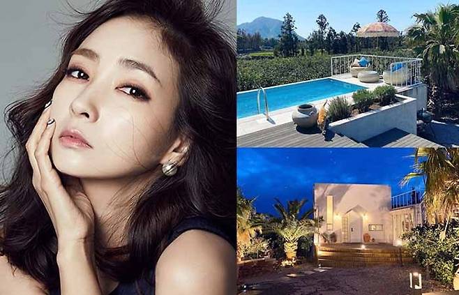 연 매출 200억원 신화의 상징이 된 진재영의 제주도 저택. 그녀는 이제 카메라 밖 비즈니스 현장의 주인공이다. 메이딘엔터테인먼트 제공(왼쪽), 진재영 인스타그램