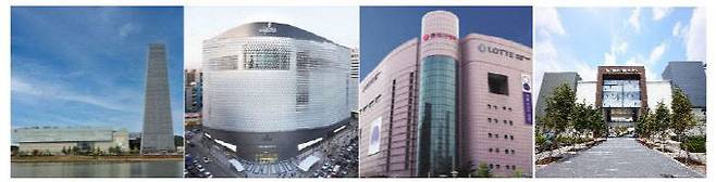 대전 백화점. 왼쪽부터 대전신세계 Art&Science, 갤러리아백화점 타임월드, 롯데백화점 대전점, 현대프리미엄아울렛 대전점.