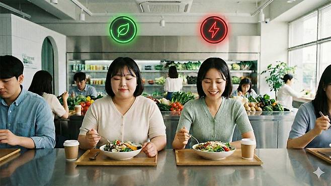 다이어트를 반복하면 인체가 에너지를 최대한 저장하도록 학습해 적게 먹어도 살이 잘 빠지지 않는다｜출처: Gemini 생성