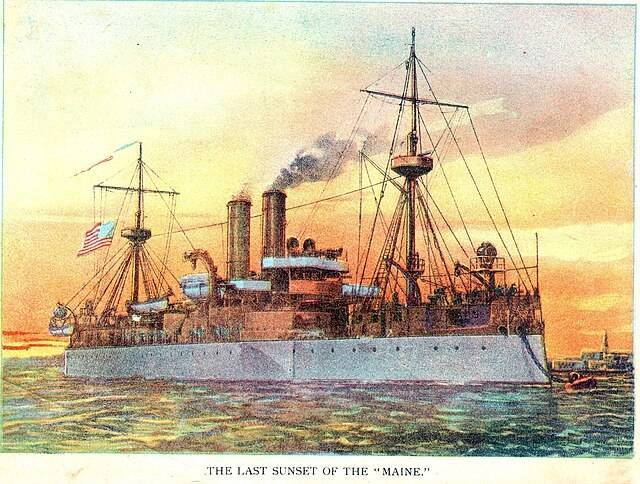 USS 메인 호. (출처: Murat Halstead, 1898, Public domain, via Wikimedia Commons)