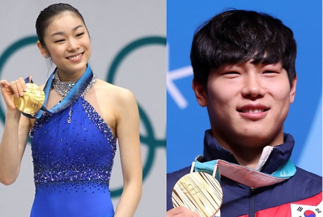 2010년 밴쿠버 동계올림픽 금메달리스트 김연아와 2018년 평창 동계올림픽에서 금메달을 차지한 윤성빈.