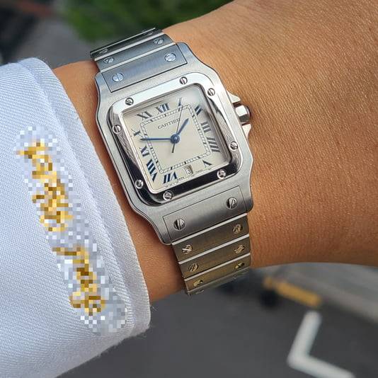 까르띠에 산토스 청로만 블루로만 한정판 LM 라지