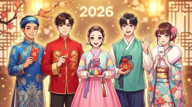 한국·중국·일본·베트남의 어린이들은 설날이면 새뱃돈을 받는다. 기사의 내용을 바탕으로 생성한 이미지. 챗GPT·그록·캔바