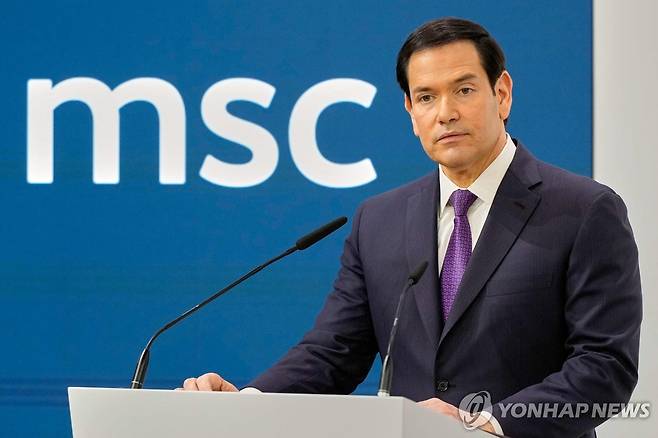 14일 뮌헨 안보회의에서 연설한 마코 루비오 미국 국무장관 [AFP 연합뉴스 자료사진]