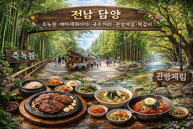 전남 담양관광의 성공의 한요소인 자연자원과 브랜드 음식들을 담은&nbsp; 이미지.&nbsp;