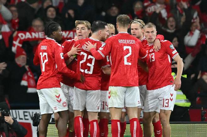 유럽 PO 패스 D에서 북중미 월드컵 출전권을 노리는 덴마크. 사진=AFPBB NEWS