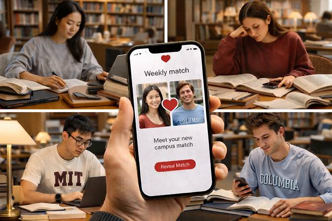 스탠퍼드대 학생회장 마다브 프라카시, 컴퓨터공학과 석사과정인 헨리 웽 등 재학생 4명이 의기투합 해 만든 매칭 플랫폼 '데이트 드롭'이 미국 대학가에서 큰 인기를 끌고 있다. 사진은 챗GPT 생성형 이미지