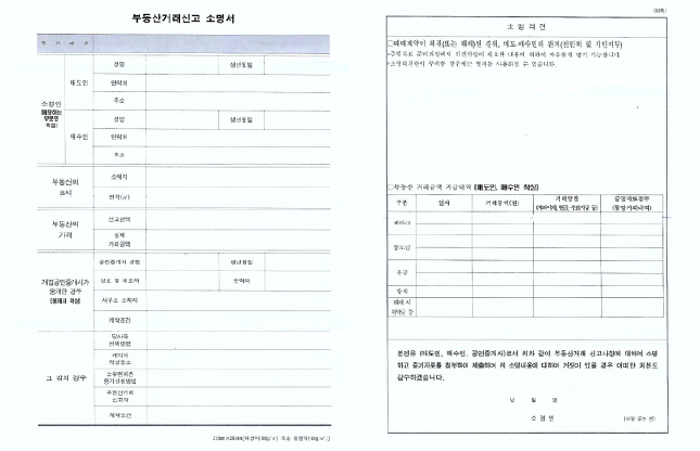 부동산거래신고 소명서 양식./자료=독자제공