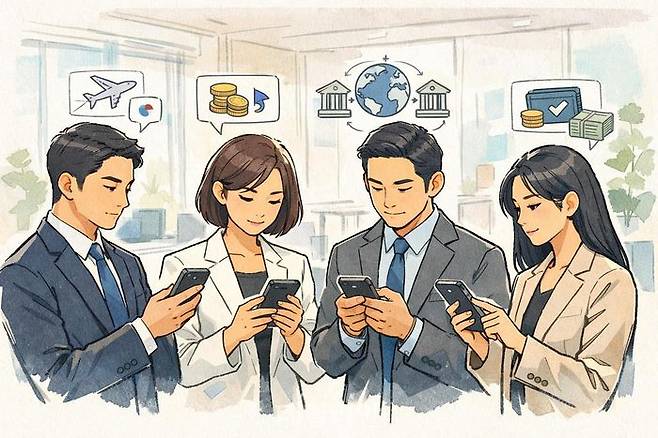 토스, 토스뱅크, 케이뱅크, 카카오페이 등은 수수료 무료, 캐시백, 다국어 지원 확대 등을 전면에 내세워 해외송금 시장을 공략하고 있다. ⓒ데일리안 AI 삽화 이미지