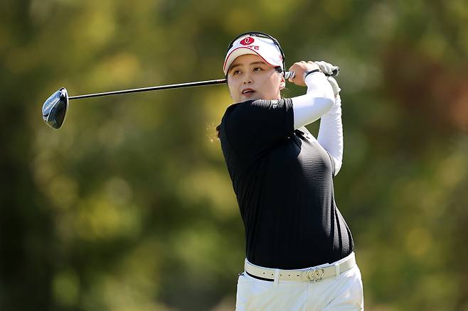 최혜진이 지난해 11월 21일 열린 LPGA투어 CME그룹 투어 챔피언십 1라운드 도중 3번 홀에서 티샷을 하고 있다. 게티이미지코리아
