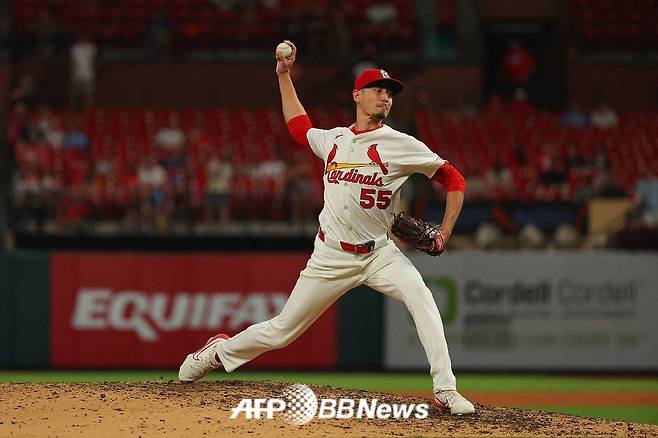 2025년 세인트루이스 카디널스 소속으로 역투하는 라일리 오브라이언의 모습. /AFPBBNews=뉴스1