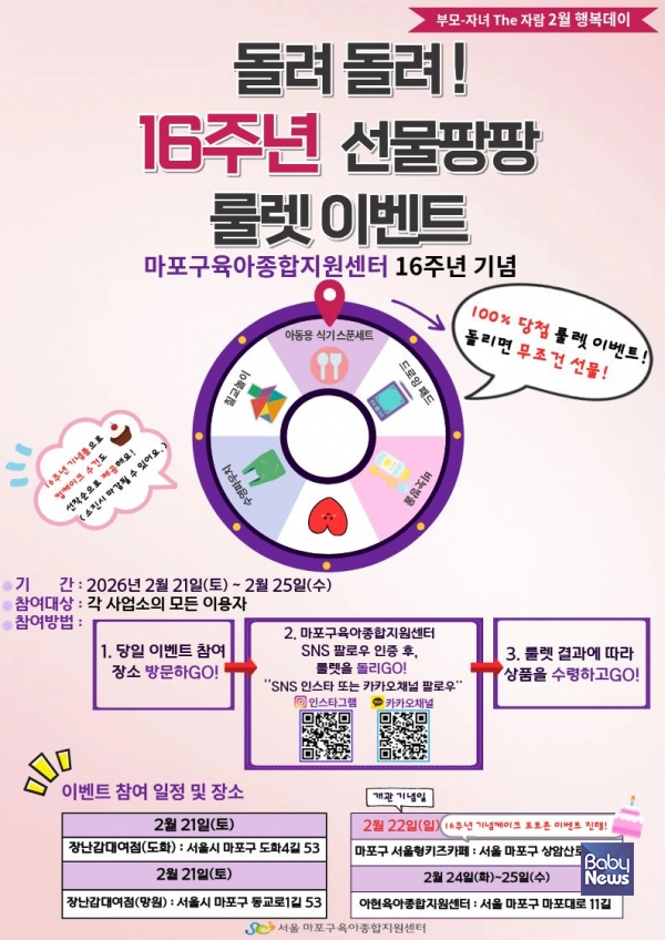 돌려 돌려! 16주년 선물팡팡 룰렛 이벤트. ⓒ마포구육아종합지원센터