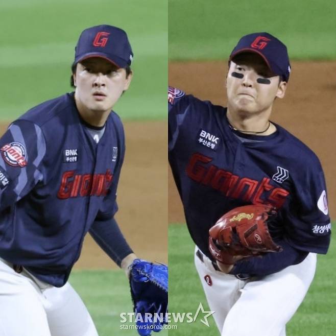 롯데 김원중(왼쪽)과 최준용. /사진=김진경 대기자