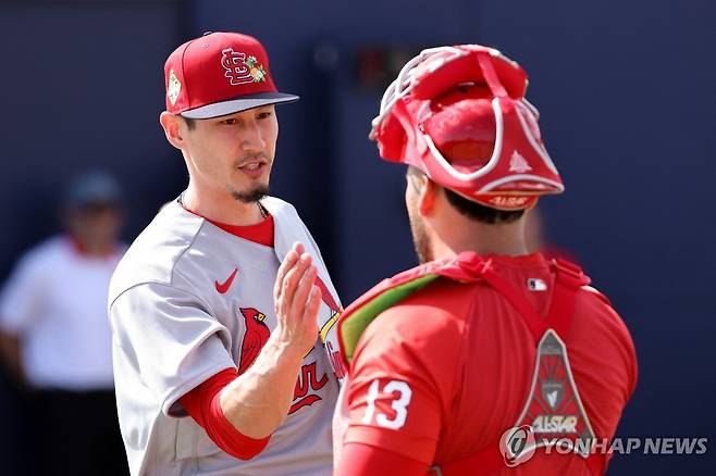 세인트루이스 캠프에서 불펜 투구를 마친 라일리 오브라이언(왼쪽) [Imagn Images=연합뉴스]