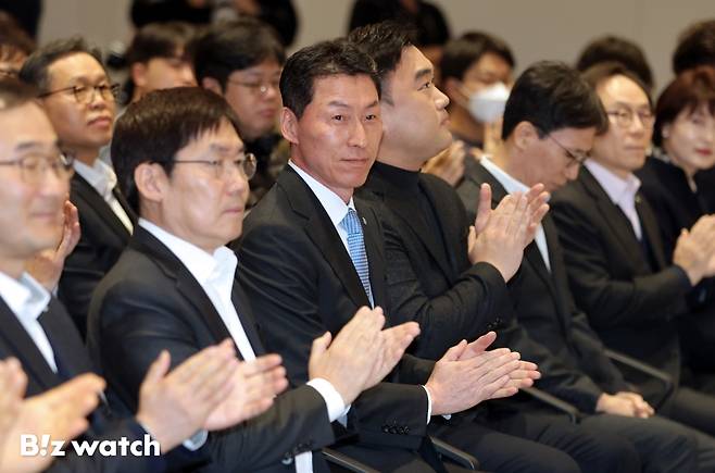 장민영 신임 IBK기업은행장이 20일 서울 중구 IBK기업은행 본점에서 열린 제28대 은행장 취임식에 참석하고 있다./사진=이명근 기자 qwe123@