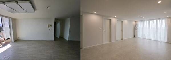 거실 시공 전과 후 모습. / 사진-디자인더라움 제공