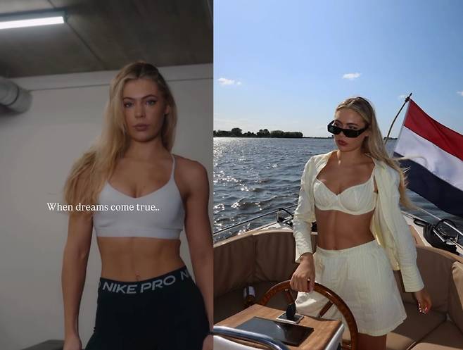 유타 레이르담이 직접 게재한 자신의 후원사 나이키의 홍보 캠페인 영상(왼쪽), 오른쪽은 자신의 일상을 담은 요트 사진. 사진=유타 레이르담 인스타그램 캡처