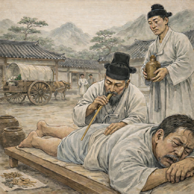 변비라고 해서 무작정 설사를 시켜서는 안 된다. 변비에는 실비(實秘)와 허비(虛秘), 노인 변비 등이 있는데, 원인에 따라 처방이 달라진다. 심한 경우는 항문으로 환약을 만들어 넣거나, 대나무를 이용해서 참기름을 넣어 관장을 하기도 했다. 챗GPT에 의한 AI생성 이미지.