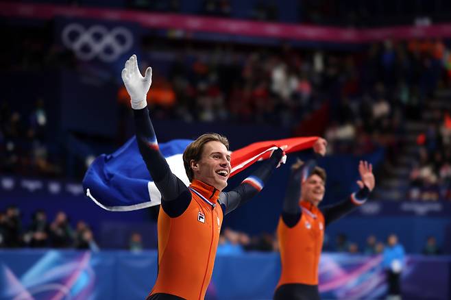 18일 남자 쇼트트랙 500m 경기에서 동메달을 차지한 뒤 기뻐하는 판트 바우트의 모습. [게티이미지]