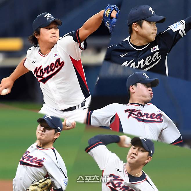 대표팀 마무리 후보 선수들의 모습, 시계 방향으로 박영현, 조병현, 유영찬, 김택연, 고우석의 모습. 사진 | 스포츠서울 DB