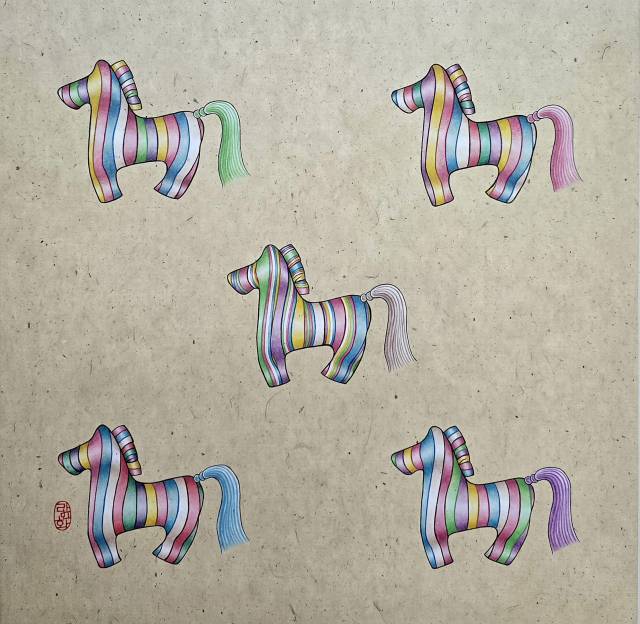 김동란, 꿈 2026, 순지에 수간분채, 50x50cm