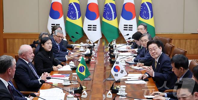 이재명 대통령 23일 청와대에서 열린 브라질 루이스 이나시우 룰라 다 시우바 대통령과 한-브라질 확대 정상회담에서 발언하고 있다. 2026.2.23 ⓒ 뉴스1 이재명 기자