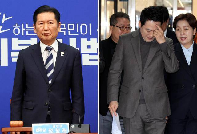 정청래(왼쪽 사진) 더불어민주당 대표와 장동혁 국민의힘 대표가 19일 국회에서 열린 최고위원회에 각각 참석하고 있다. 뉴시스