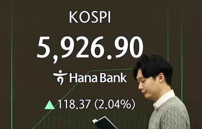 23일 서울 중구 하나은행 딜링룸 현황판에 코스피 지수 등이 표시되고 있다. [연합]
