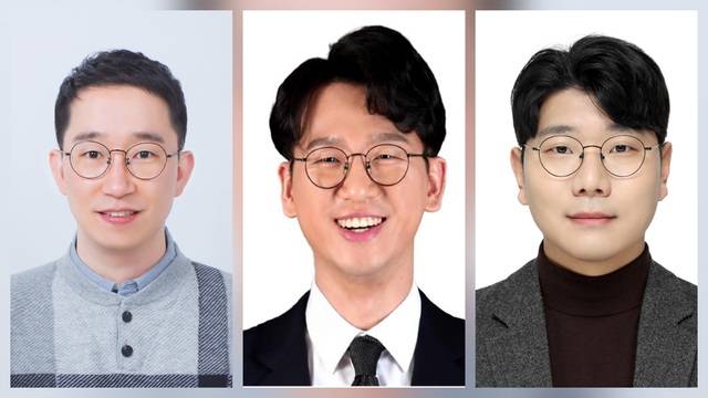 인간 뇌의 주름 구조를 모방한 새로운 형태의 전기화학트랜지스터 기반 인공 시냅스 소자를 개발한 국내 연구팀. 왼쪽부터 배근열 국리금오공과대학교 교수, 이은호 서울과학기술대학교 교수, 김대건 가천대학교 교수. 국립금오공대 제공