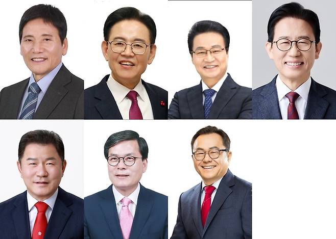 사진 윗줄 왼쪽부터 김성태·권근상·김용판·김형일·손인호·조홍철·홍성주 대구 달서구청장 예비후보 <중앙선관위 제공 및 후보 제공>