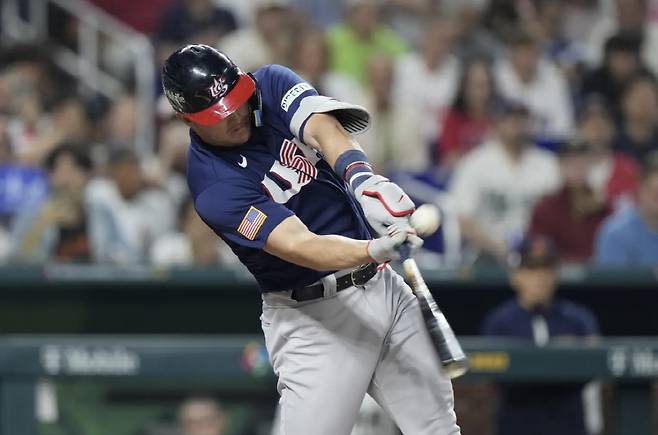 마이크 트라웃이 2023년 WBC 결승에서 9회초 오타니 쇼헤이에 삼진을 당하고 있다. AP연합뉴스