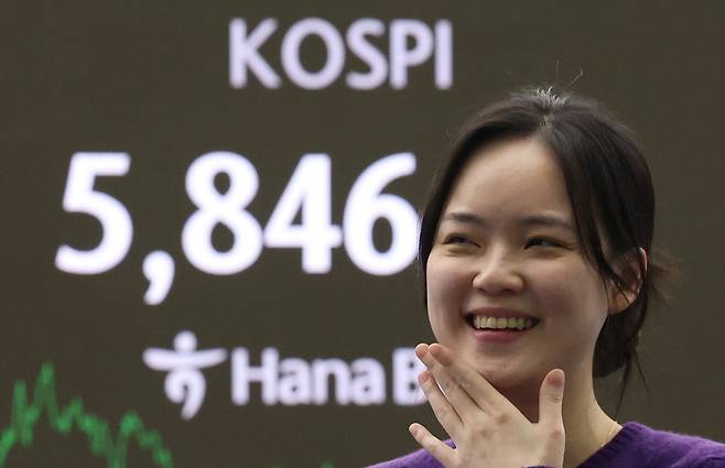 코스피 지수가 종가 기준 사상 최고치를 경신한 23일 오후 서울 중구 하나은행 본점 딜링룸 전광판에 코스피 종가가 표시되고 있다. /뉴스1