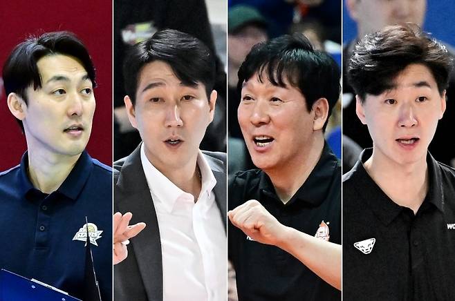 왼쪽부터 3~6위 하현용 KB손해보험 감독 대행, 권영민 한국전력 감독, 신영철 OK저축은행 감독. 박철우 우리카드 감독 대행. 사진=KOVO