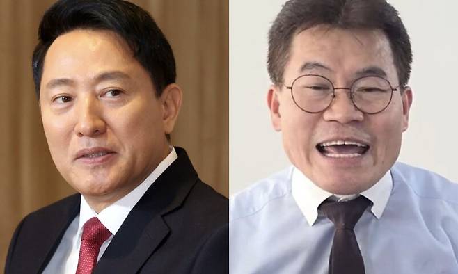 오세훈 서울시장(왼쪽)과 극우 성향 전직 한국사 강사 전한길(왼쪽)씨. 연합뉴스, 유튜브 갈무리