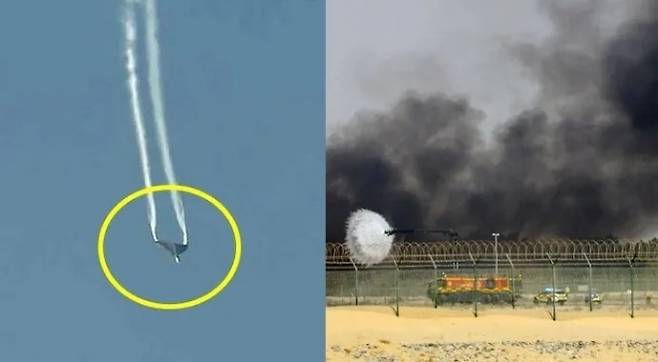 지난해 11월 아랍에미리트(UAE)에서 열린 두바이 에어쇼에서 인도 공군 소속 테자스(Tejas) 전투기가 비행 중 추락했다. EPA, TASS 연합뉴스