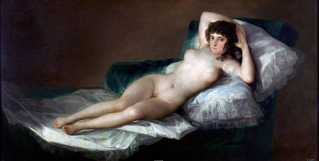 프란시스코 고야, ‘옷을 벗은 마하’, 1797-1800, 캔버스에 유채, 97×190㎝, 프라도 미술관