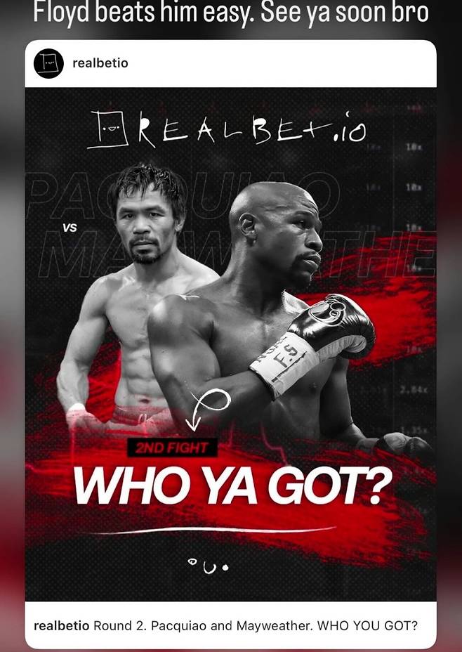 플로이드 메이웨더와 매니 파퀴아오의 경기 결과를 예측한 코너 맥그리거. /사진=코너 맥그리거 개인 사회관계망서비스(SNS)