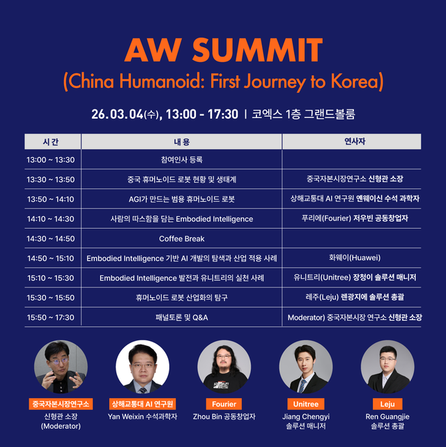 ‘AW SUMMIT 차이나 휴머노이드: First Journey To Korea’ 일정표. 사진=AW 서밋