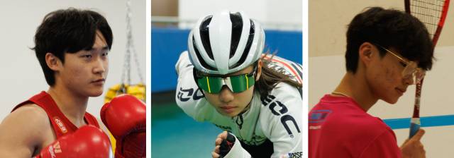 대구스포츠단 유스 클럽 출신이거나 활동하고 있는 선수들. 왼쪽부터 우슈 도승현, 롤러스케이트 조수인, 스쿼시 김찬영. 이화섭 기자