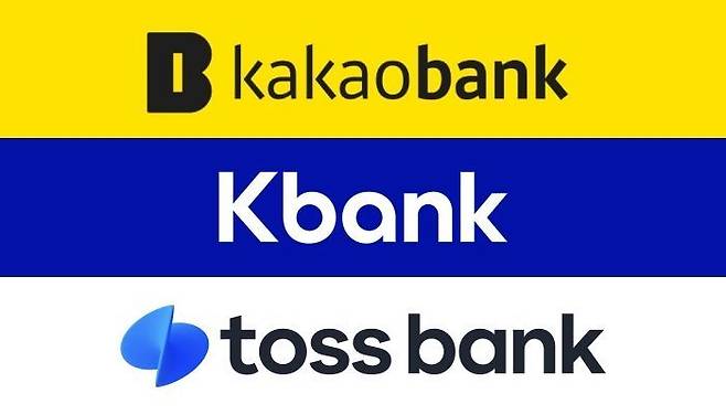 27일 은행연합회 공시에 따르면 지난해 4분기 인터넷전문은행의 중·저신용자 대상 신용대출 비중(평균 잔액 기준)은 카카오뱅크 32.1%, 케이뱅크 32.5%, 토스뱅크 34.9%로 집계됐다. ⓒ카카오뱅크·케이뱅크·토스뱅크