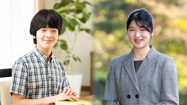 나루히토 일왕의 조카 히사히토 왕자와 친딸 아이코 공주. [일본 왕실]